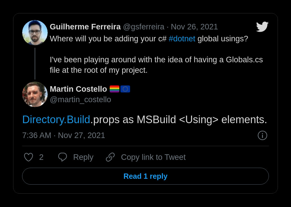 Tweet / Global Usings - Directory Build Props
